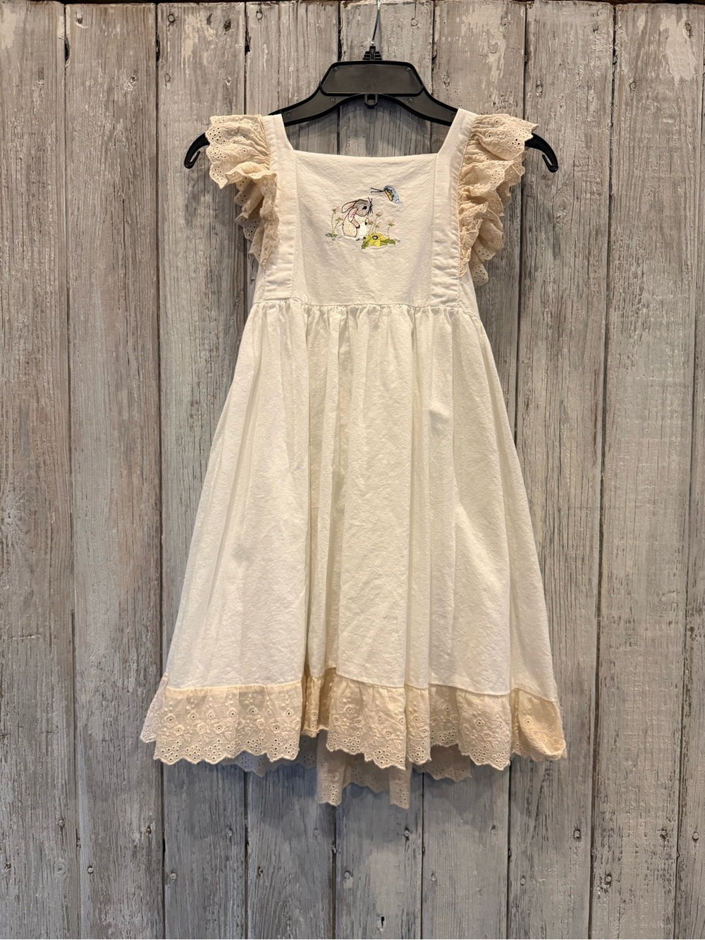 Only Little Once Cream Eyelet Lace Girls' Dress with Embroidered Bunny
